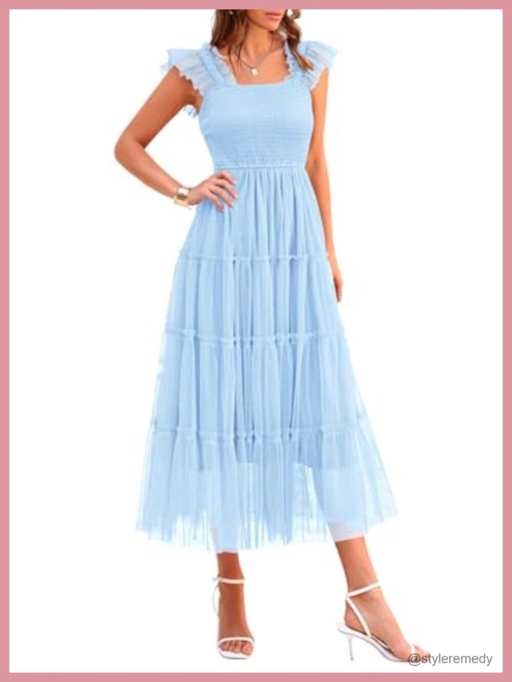 Women's Smocked Midi Tulle Dress Sleeveless Fit & Flare A-Line Sundress